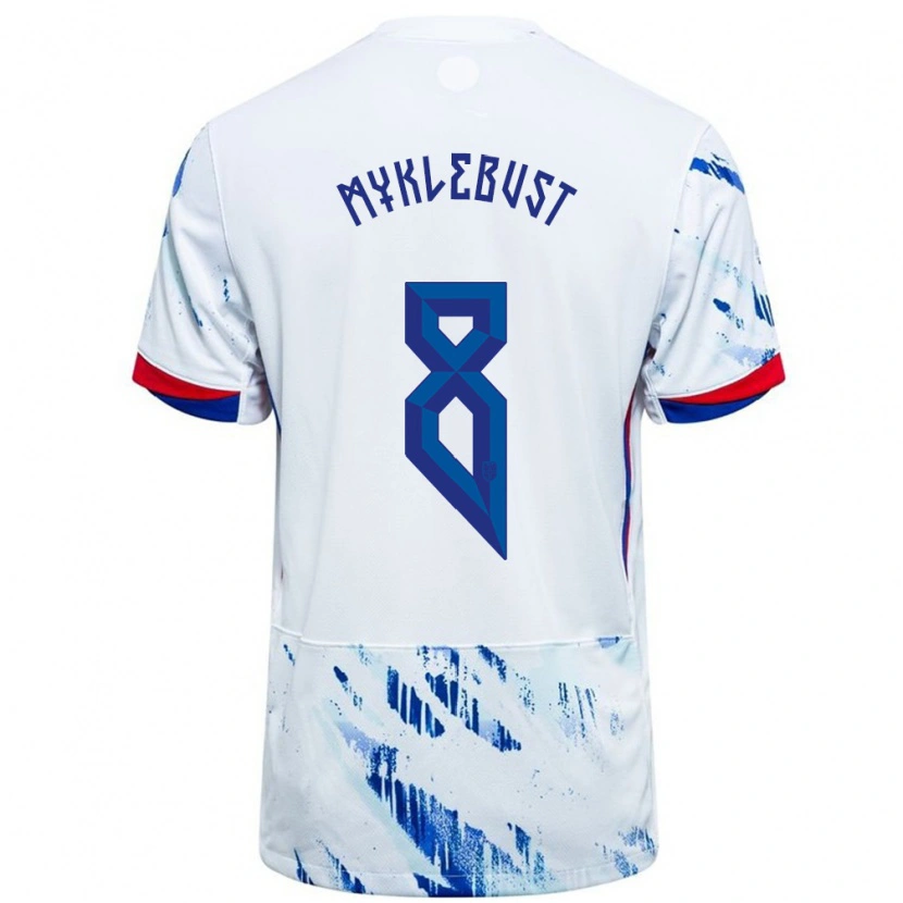Danxen Damen Norwegen Lucas Myklebust #8 Weiß Blau Auswärtstrikot Trikot 24-26 T-Shirt
