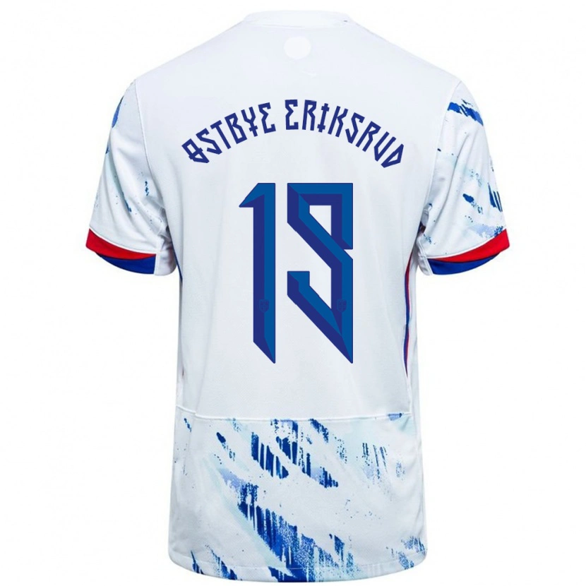 Danxen Damen Norwegen Marius Østbye Eriksrud #19 Weiß Blau Auswärtstrikot Trikot 24-26 T-Shirt