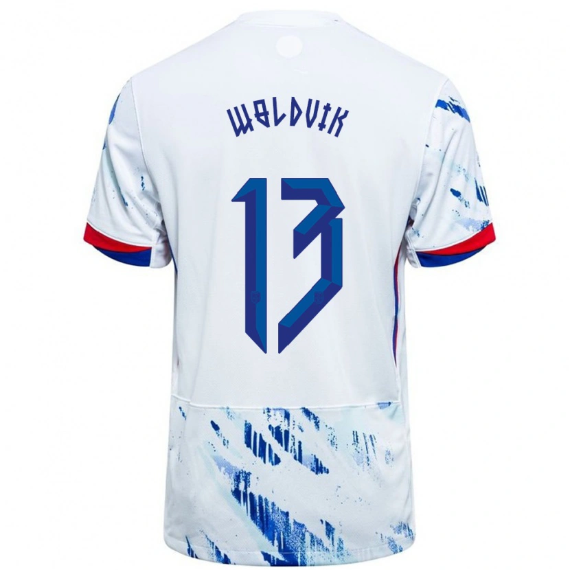 Danxen Damen Norwegen Emilie Woldvik #13 Weiß Blau Auswärtstrikot Trikot 24-26 T-Shirt