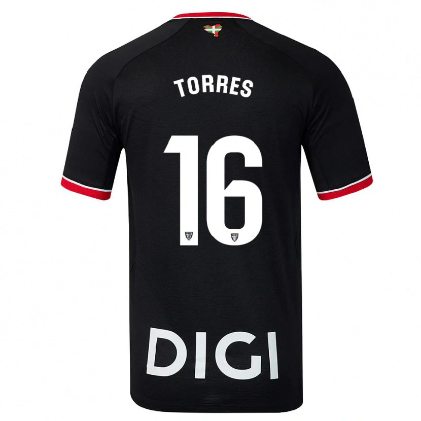 Danxen Kinder Asier Torres #16 Schwarz Weiß Rot Auswärtstrikot Trikot 2026/27 T-Shirt