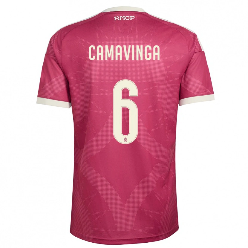 Danxen Kinder Eduardo Camavinga #6 Blassviolett Rot Weiß Ausweichtrikot Trikot 2026/27 T-Shirt