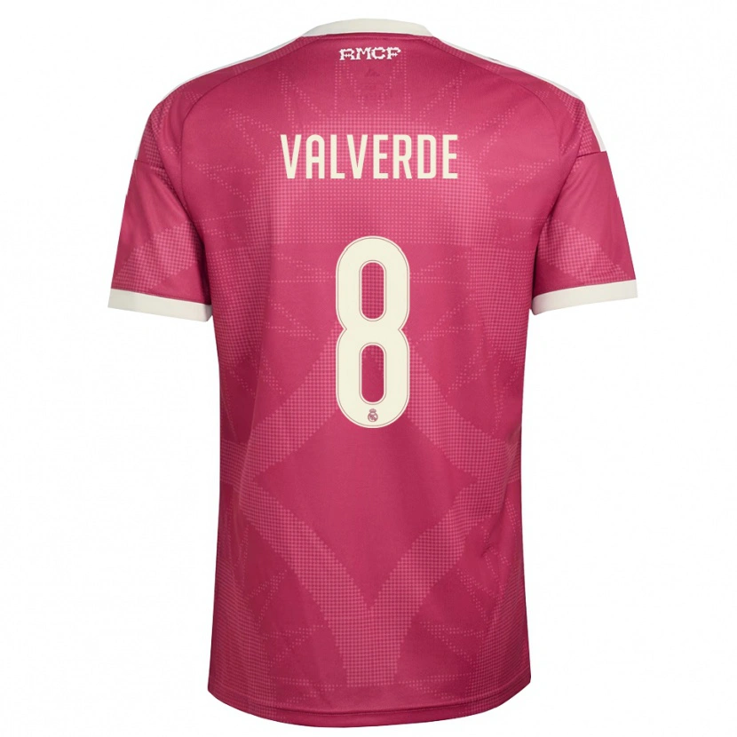 Danxen Kinder Federico Valverde #8 Blassviolett Rot Weiß Ausweichtrikot Trikot 2026/27 T-Shirt