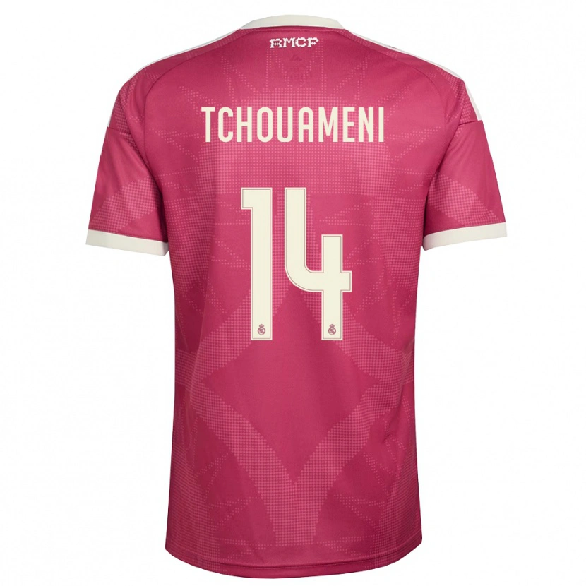 Danxen Kinder Aurélien Tchouaméni #14 Blassviolett Rot Weiß Ausweichtrikot Trikot 2026/27 T-Shirt