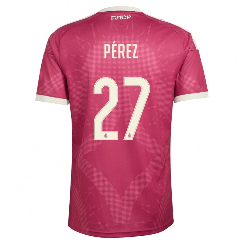 Danxen Kinder Adrián Pérez #27 Blassviolett Rot Weiß Ausweichtrikot Trikot 2026/27 T-Shirt