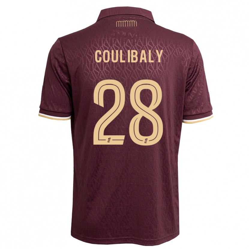 Danxen Kinder Mamadou Coulibaly #28 Weinrot Sandbraun Auswärtstrikot Trikot 2026/27 T-Shirt