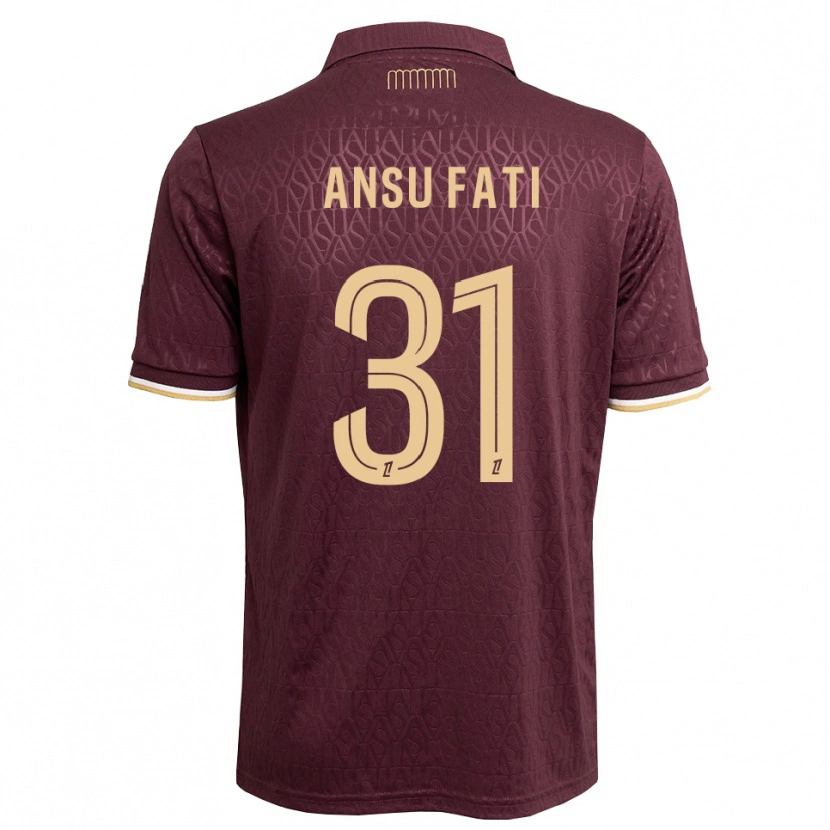 Danxen Kinder Ansu Fati #31 Weinrot Sandbraun Auswärtstrikot Trikot 2026/27 T-Shirt