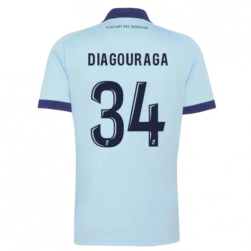 Danxen Kinder Djibril Diagouraga #34 Kornblumenblau Schwarz Auswärtstrikot Trikot 2026/27 T-Shirt