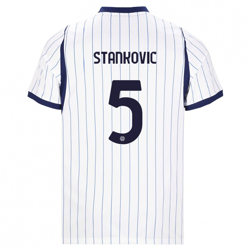 Danxen Kinder Aleksandar Stanković #5 Weiß Dunkelblau Auswärtstrikot Trikot 2026/27 T-Shirt