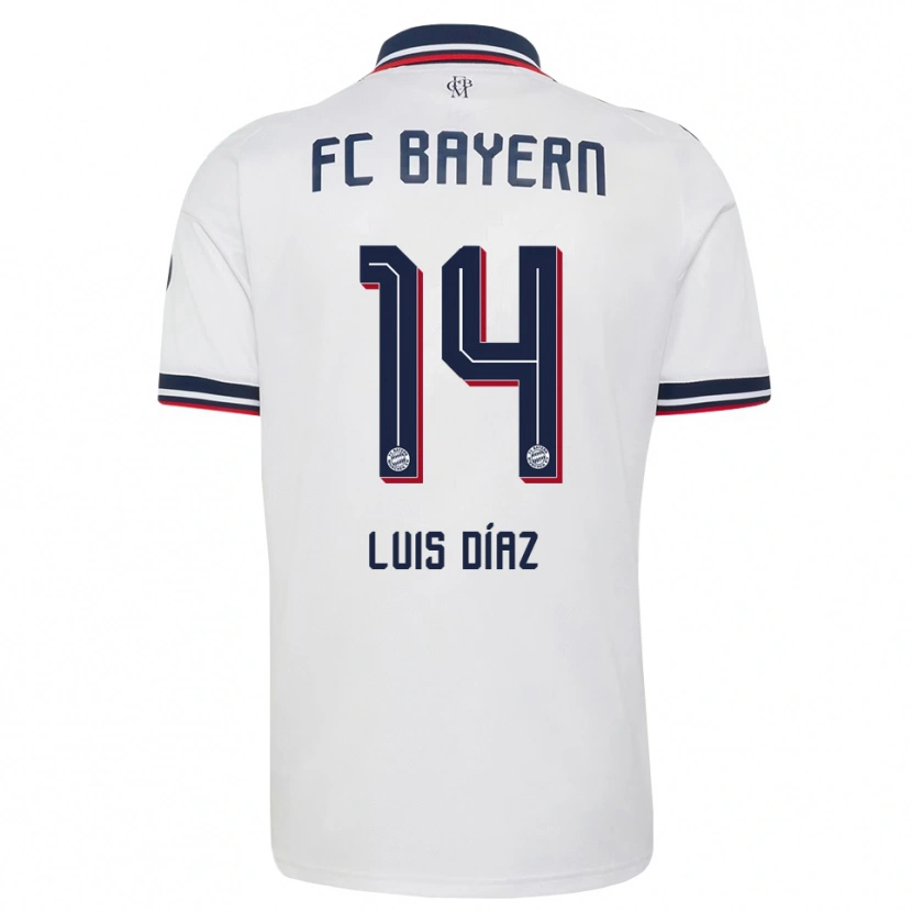 Danxen Kinder Luis Díaz #14 Weiß Grau Rot Auswärtstrikot Trikot 2026/27 T-Shirt