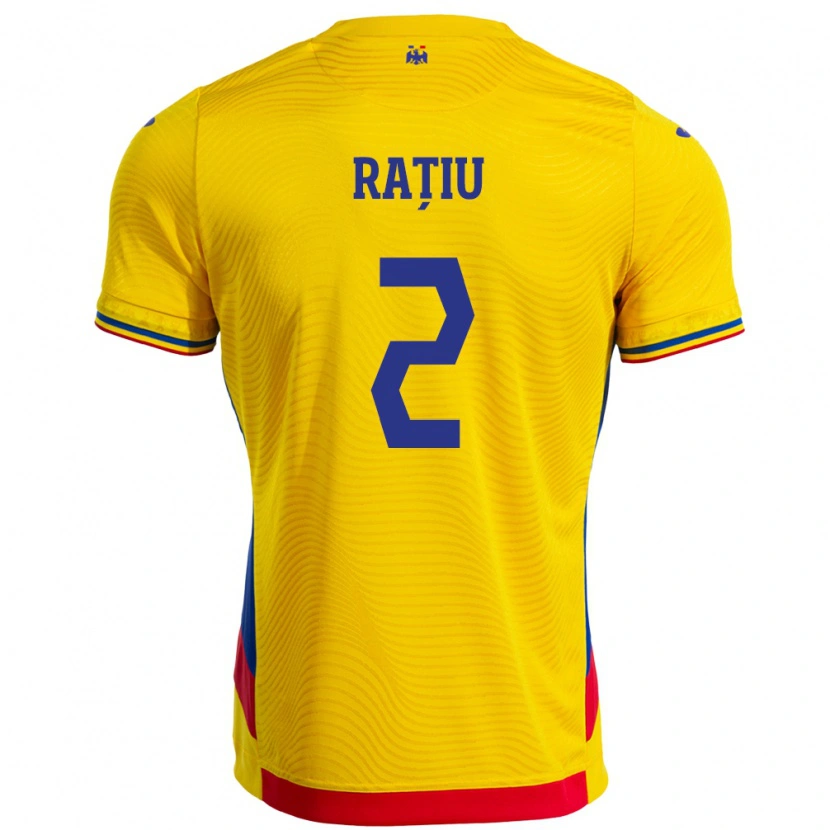 Danxen Kinder Rumänische Andrei Rațiu #2 Gelb Heimtrikot Trikot 24-26 T-Shirt
