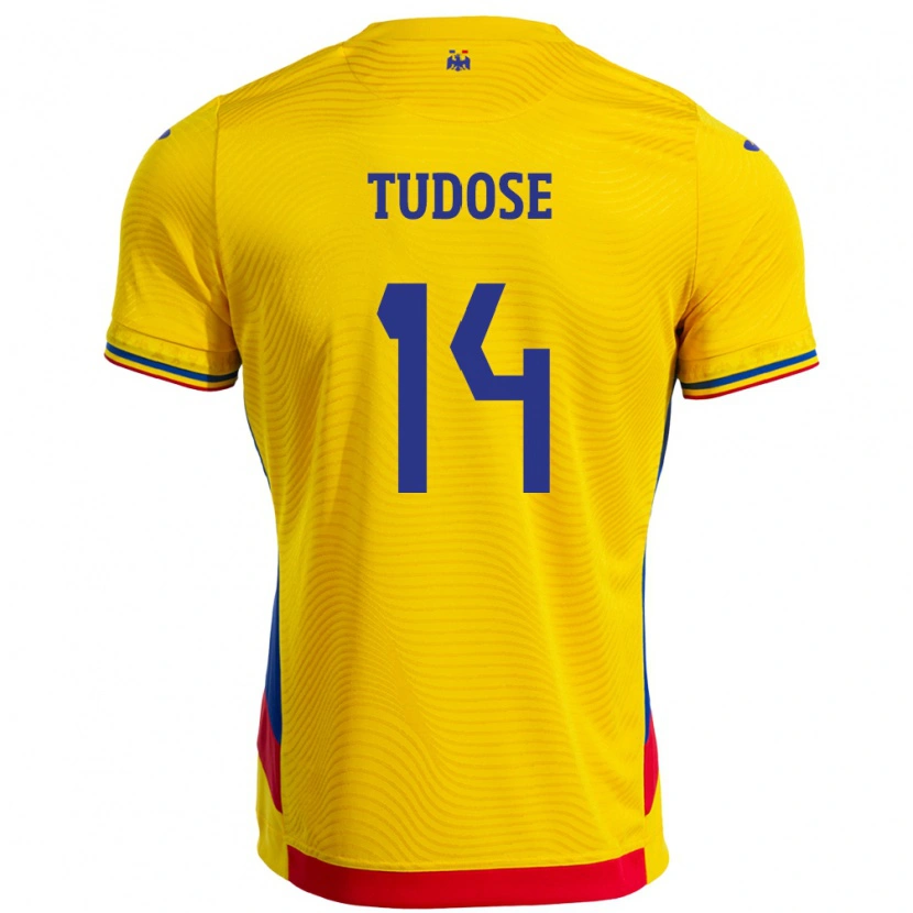 Danxen Kinder Rumänische Mario Tudose #14 Gelb Heimtrikot Trikot 24-26 T-Shirt