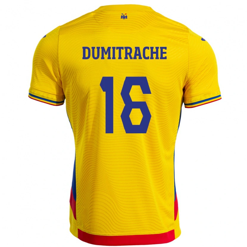 Danxen Kinder Rumänische Valentin Dumitrache #16 Gelb Heimtrikot Trikot 24-26 T-Shirt