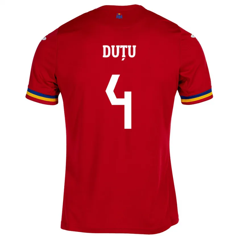 Danxen Kinder Rumänische Ștefan Duțu #4 Rot Auswärtstrikot Trikot 24-26 T-Shirt