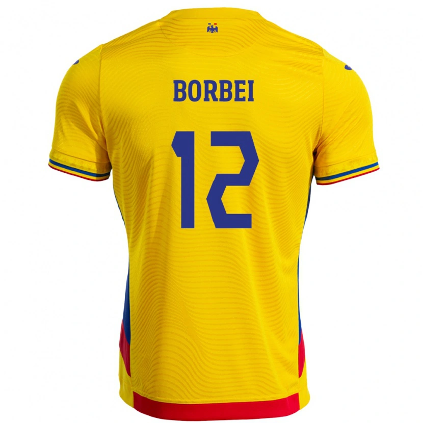Danxen Herren Rumänische Alexandru Borbei #12 Gelb Heimtrikot Trikot 24-26 T-Shirt