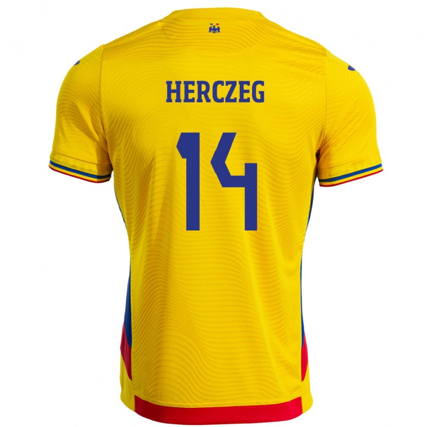 Danxen Herren Rumänische Andrea Herczeg #14 Gelb Heimtrikot Trikot 24-26 T-Shirt