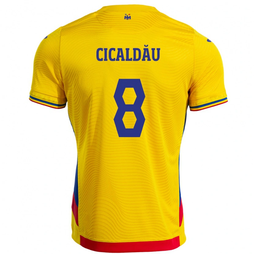 Danxen Damen Rumänische Alexandru Cicâldău #8 Gelb Heimtrikot Trikot 24-26 T-Shirt
