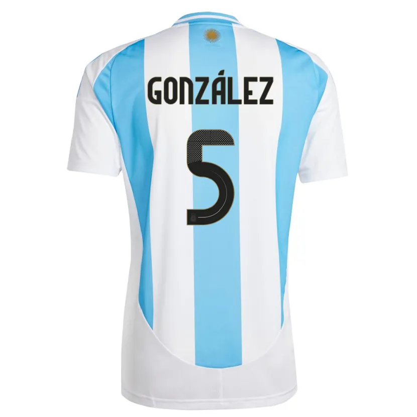 Danxen Kinder Argentinien Maximiliano Gonzalez #5 Weiß Blau Heimtrikot Trikot 24-26 T-Shirt