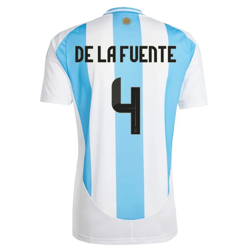 Danxen Kinder Argentinien Hernan De La Fuente #4 Weiß Blau Heimtrikot Trikot 24-26 T-Shirt