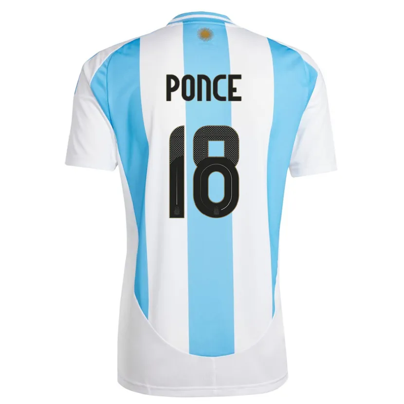 Danxen Kinder Argentinien Ezequiel Ponce #18 Weiß Blau Heimtrikot Trikot 24-26 T-Shirt