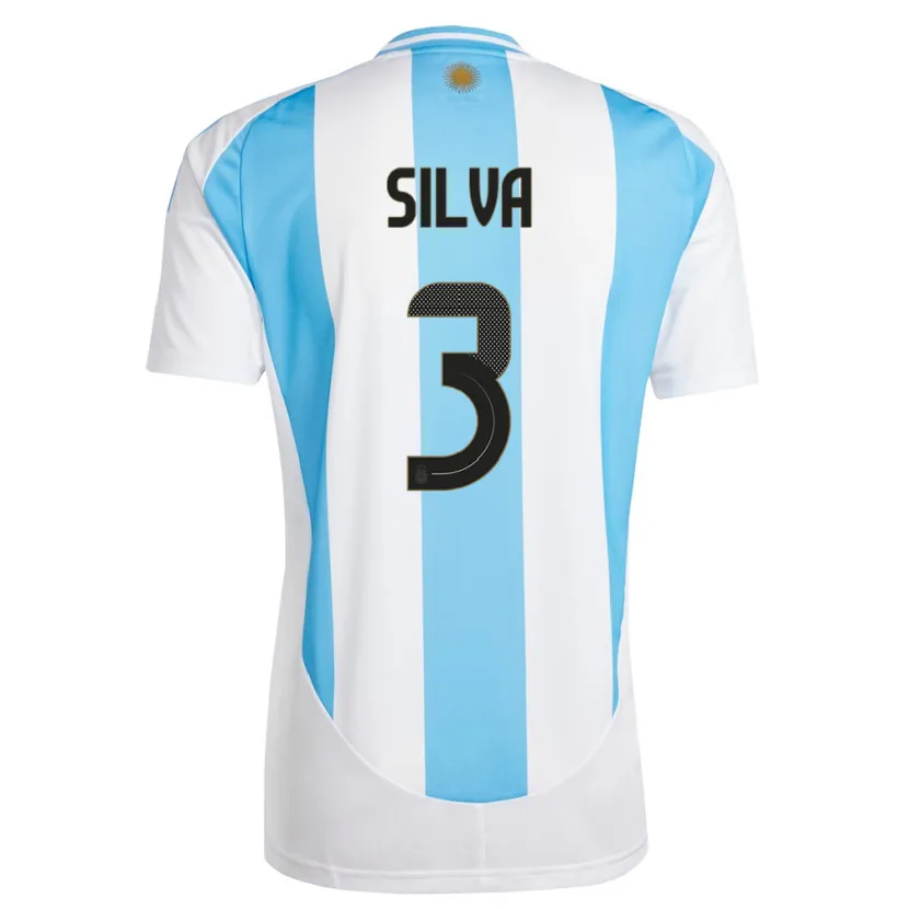 Danxen Kinder Argentinien Tomas Silva #3 Weiß Blau Heimtrikot Trikot 24-26 T-Shirt