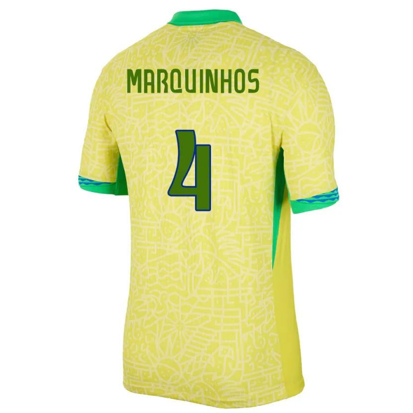 Danxen Kinder Brasilien Marquinhos #4 Gelb Heimtrikot Trikot 24-26 T-Shirt