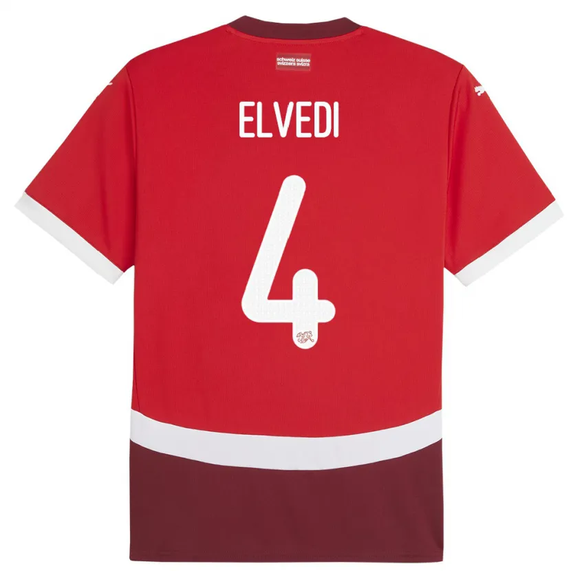 Danxen Kinder Schweiz Nico Elvedi #4 Rot Heimtrikot Trikot 24-26 T-Shirt