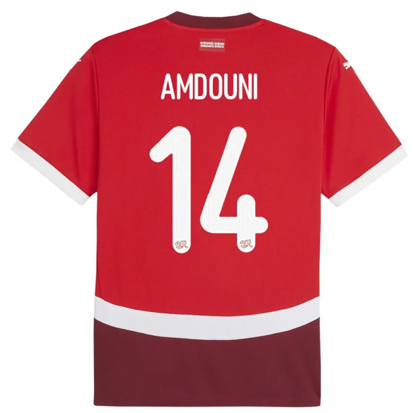 Danxen Kinder Schweiz Mohamed Zeki Amdouni #14 Rot Heimtrikot Trikot 24-26 T-Shirt