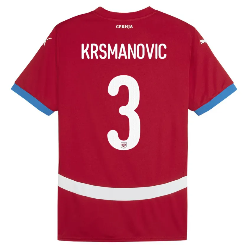 Danxen Kinder Serbien Nemanja Krsmanovic #3 Rot Heimtrikot Trikot 24-26 T-Shirt