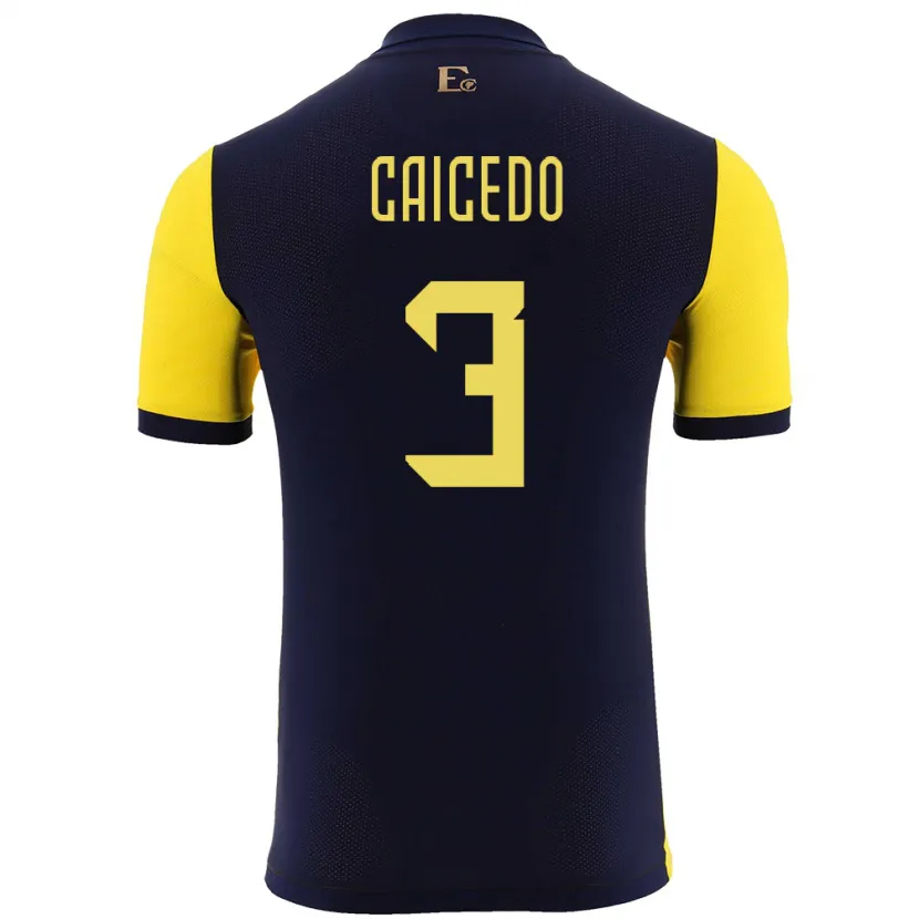 Danxen Kinder Ecuador Jessy Caicedo #3 Gelb Heimtrikot Trikot 24-26 T-Shirt