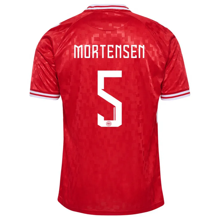 Danxen Kinder Dänemark Gustav Mortensen #5 Rot Heimtrikot Trikot 24-26 T-Shirt
