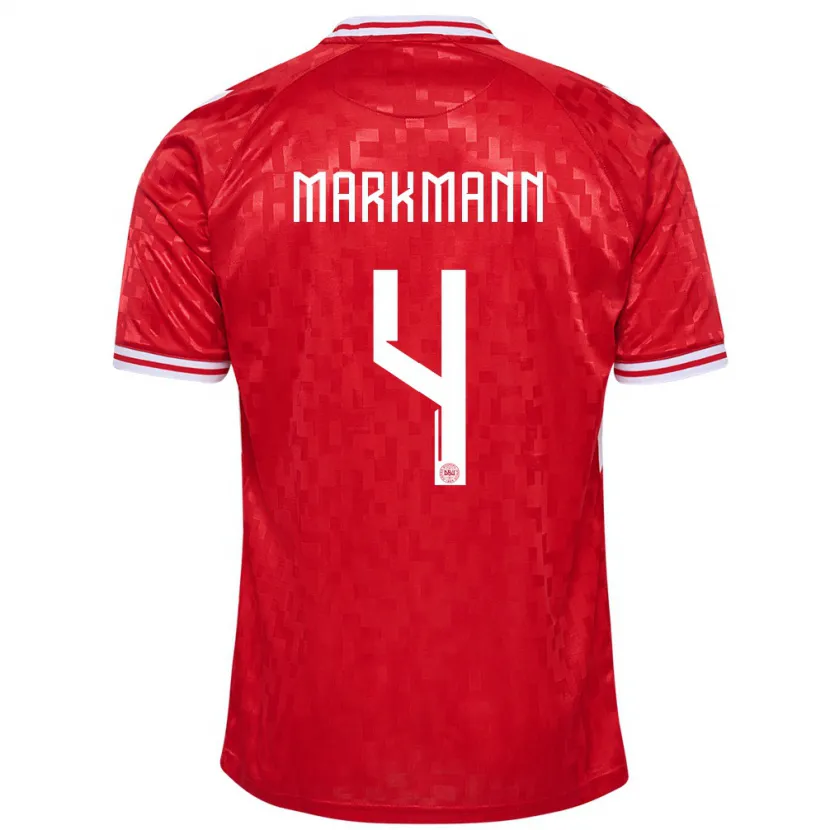 Danxen Kinder Dänemark Noah Markmann #4 Rot Heimtrikot Trikot 24-26 T-Shirt