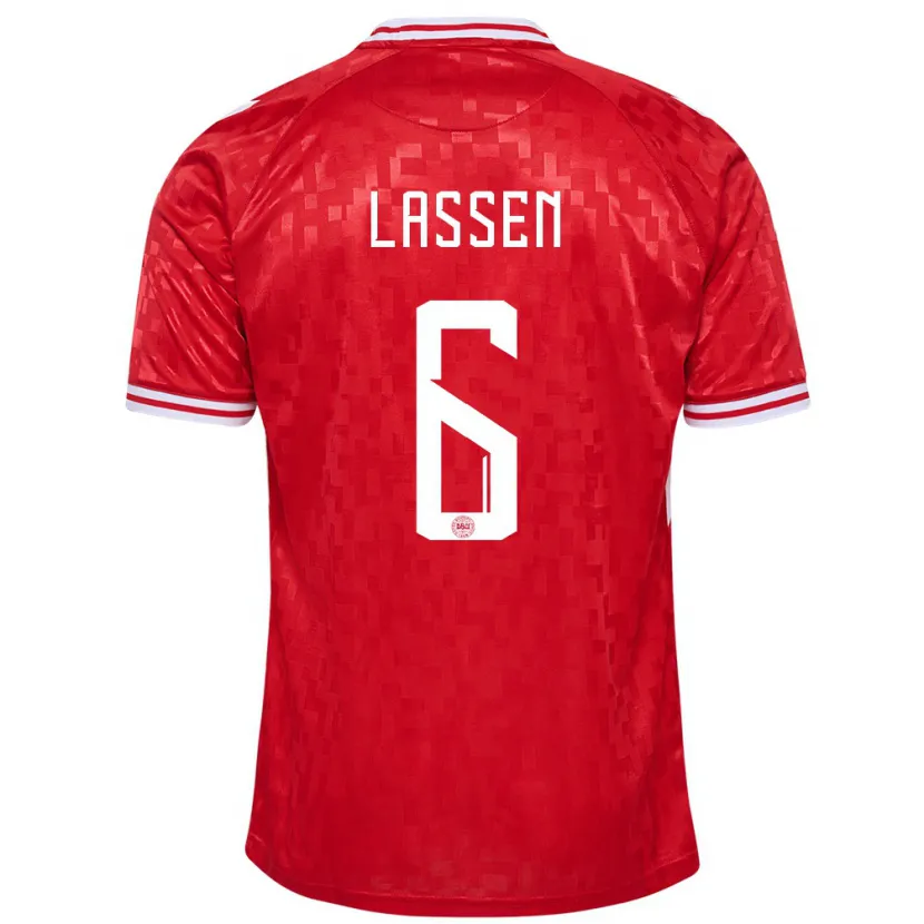 Danxen Kinder Dänemark Noah Lassen #6 Rot Heimtrikot Trikot 24-26 T-Shirt