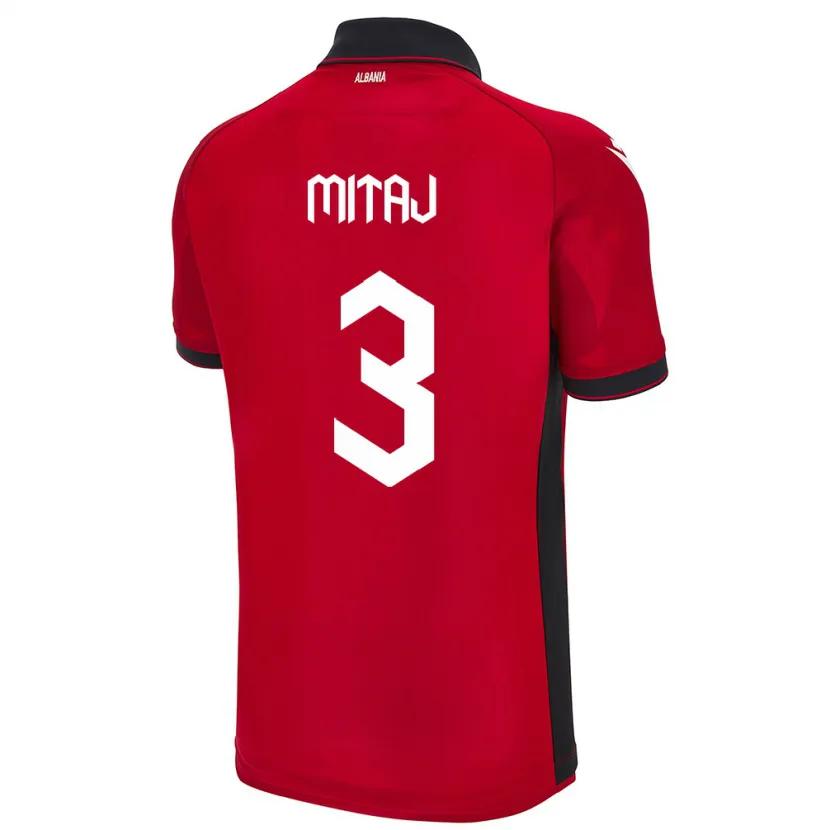 Danxen Kinder Albanien Mario Mitaj #3 Rot Heimtrikot Trikot 24-26 T-Shirt