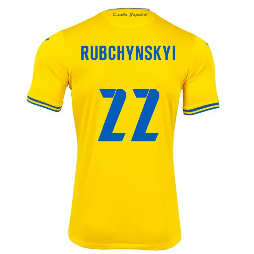 Danxen Kinder Ukraine Valentyn Rubchynskyi #22 Gelb Heimtrikot Trikot 24-26 T-Shirt