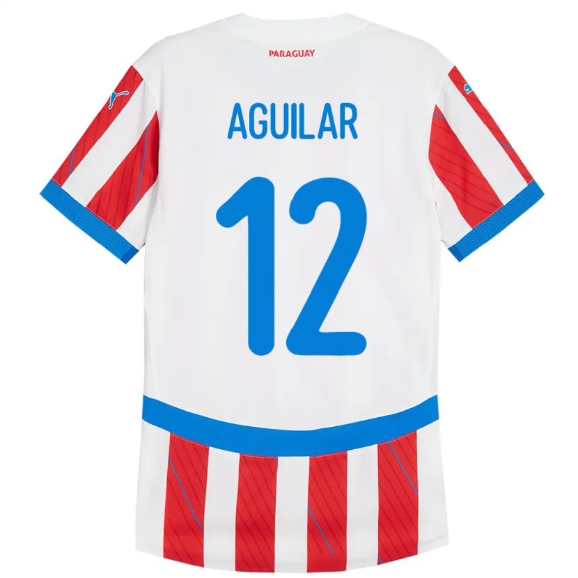 Danxen Kinder Paraguay Alfredo Aguilar #12 Weiß Rot Heimtrikot Trikot 24-26 T-Shirt