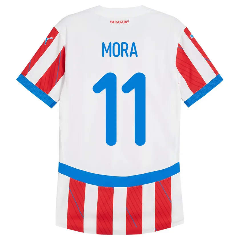 Danxen Kinder Paraguay Jorge Mora #11 Weiß Rot Heimtrikot Trikot 24-26 T-Shirt