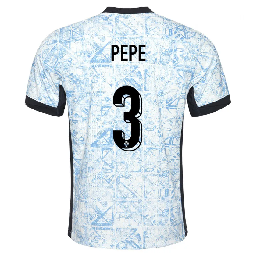 Danxen Kinder Portugal Pepe #3 Cremeblau Auswärtstrikot Trikot 24-26 T-Shirt