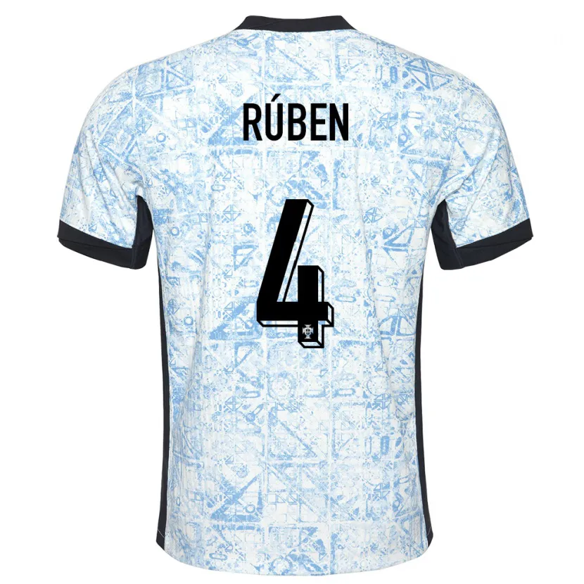 Danxen Kinder Portugal Ruben Dias #4 Cremeblau Auswärtstrikot Trikot 24-26 T-Shirt