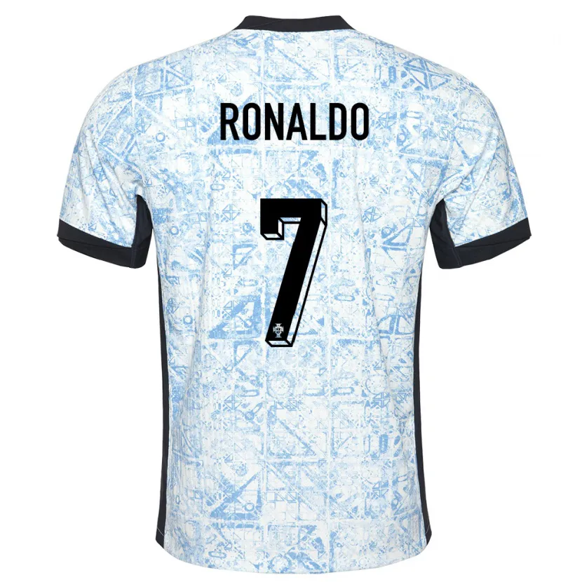Danxen Kinder Portugal Cristiano Ronaldo #7 Cremeblau Auswärtstrikot Trikot 24-26 T-Shirt