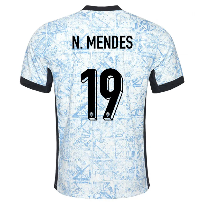 Danxen Kinder Portugal Nuno Mendes #19 Cremeblau Auswärtstrikot Trikot 24-26 T-Shirt