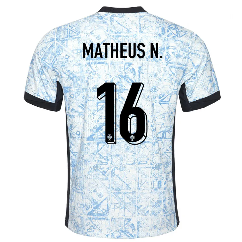 Danxen Kinder Portugal Matheus Nunes #16 Cremeblau Auswärtstrikot Trikot 24-26 T-Shirt