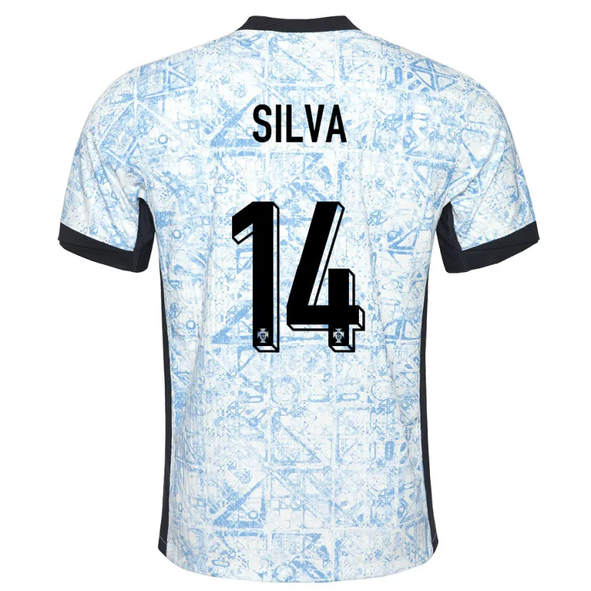 Danxen Kinder Portugal Dolores Silva #14 Cremeblau Auswärtstrikot Trikot 24-26 T-Shirt