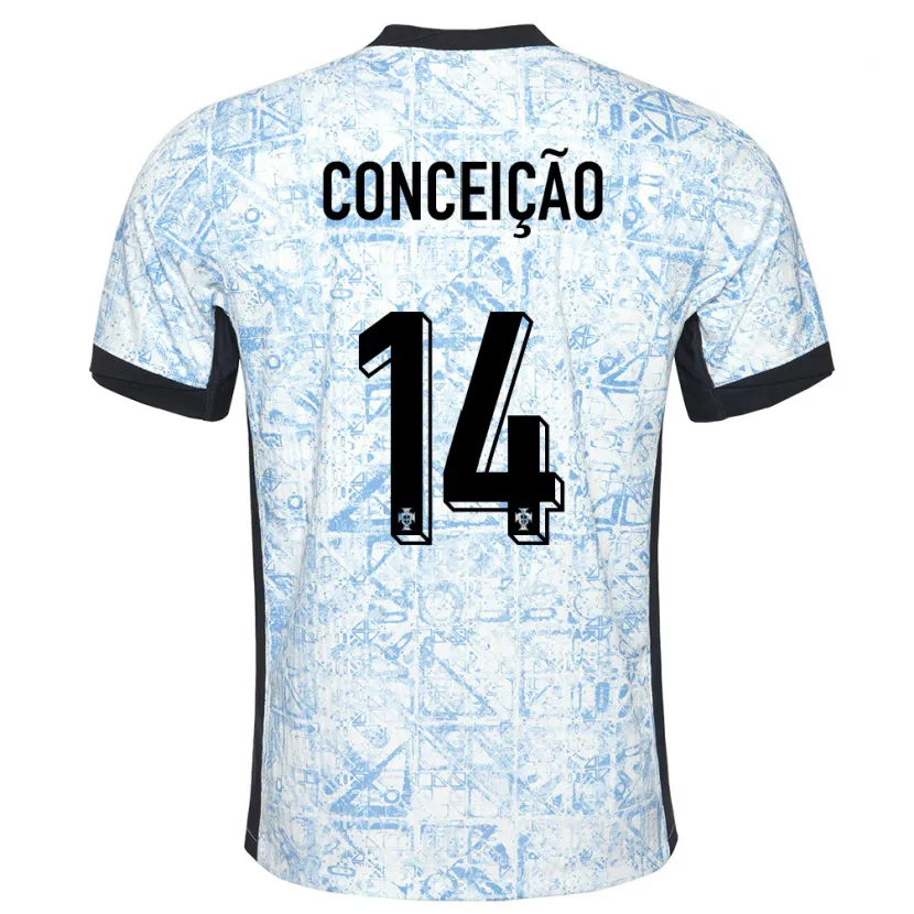 Danxen Kinder Portugal Rodrigo Conceicao #14 Cremeblau Auswärtstrikot Trikot 24-26 T-Shirt