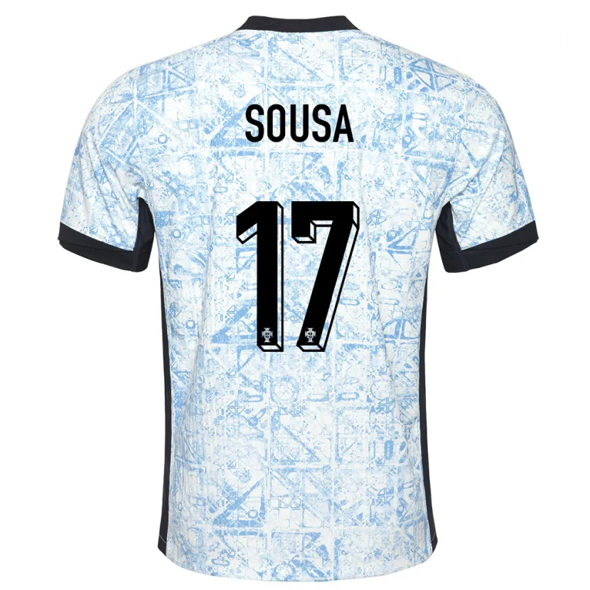 Danxen Kinder Portugal Vasco Sousa #17 Cremeblau Auswärtstrikot Trikot 24-26 T-Shirt