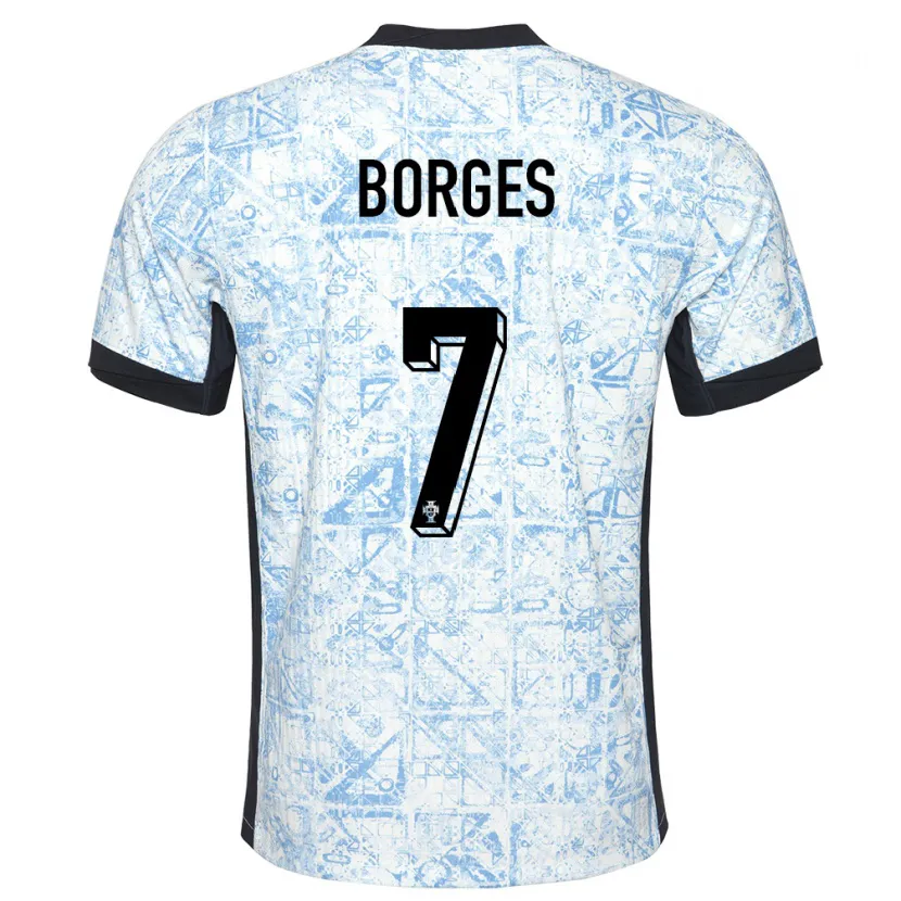 Danxen Kinder Portugal Carlos Borges #7 Cremeblau Auswärtstrikot Trikot 24-26 T-Shirt