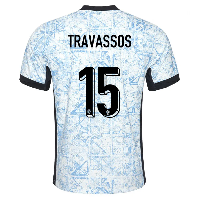 Danxen Kinder Portugal Diogo Travassos #15 Cremeblau Auswärtstrikot Trikot 24-26 T-Shirt