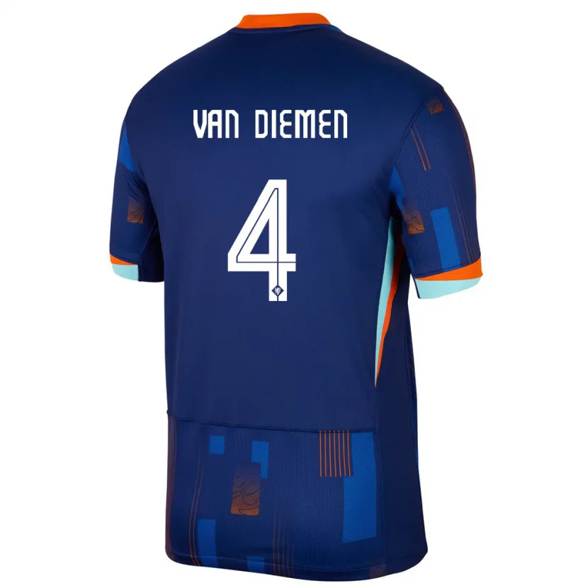 Danxen Kinder Niederlande Samantha Van Diemen #4 Blau Auswärtstrikot Trikot 24-26 T-Shirt