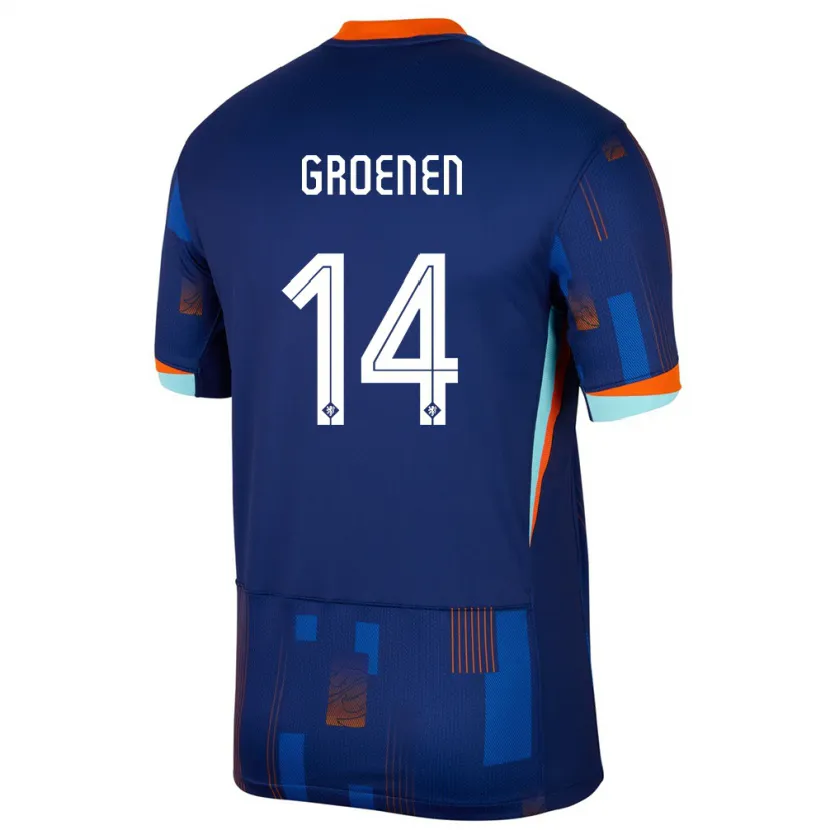 Danxen Kinder Niederlande Jackie Groenen #14 Blau Auswärtstrikot Trikot 24-26 T-Shirt