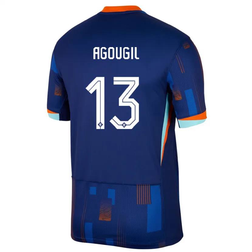 Danxen Kinder Niederlande Oualid Agougil #13 Blau Auswärtstrikot Trikot 24-26 T-Shirt
