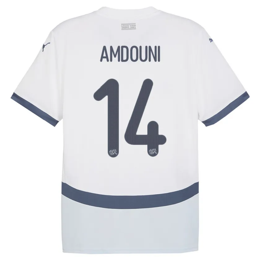 Danxen Kinder Schweiz Mohamed Zeki Amdouni #14 Weiß Auswärtstrikot Trikot 24-26 T-Shirt